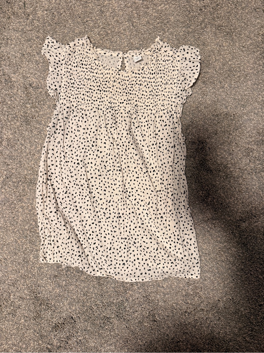 Women’s White Smocked Flutter Sleeve Dress with Black Dot Print